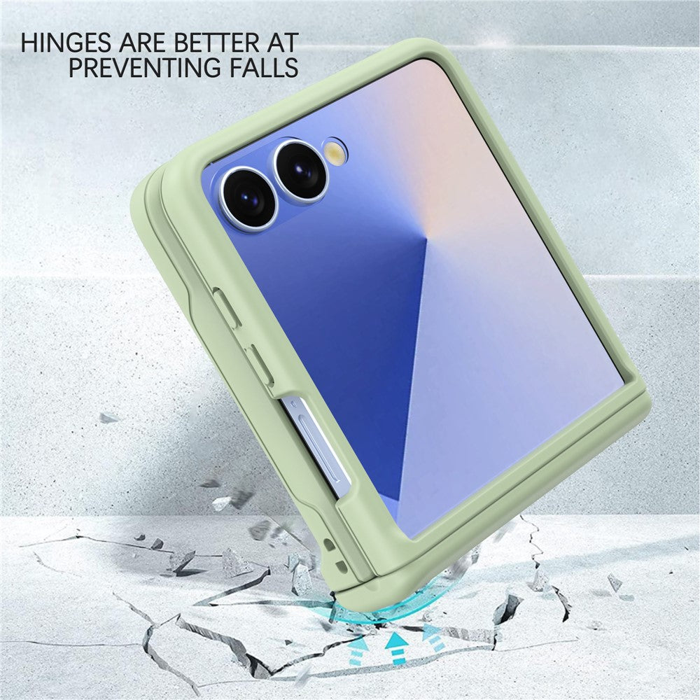 For Samsung Galaxy Z Flip7 FE 5G / Z Flip6 5G Case Spring Hinge PC Folding Phone Cover with Card Slot - Light Green