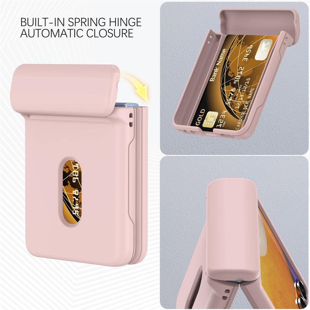 For Samsung Galaxy Z Flip7 FE 5G / Z Flip6 5G Case Spring Hinge PC Folding Phone Cover with Card Slot - Pink