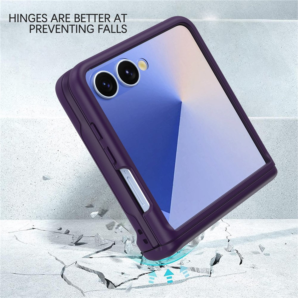 For Samsung Galaxy Z Flip7 FE 5G / Z Flip6 5G Case Spring Hinge PC Folding Phone Cover with Card Slot - Dark Purple