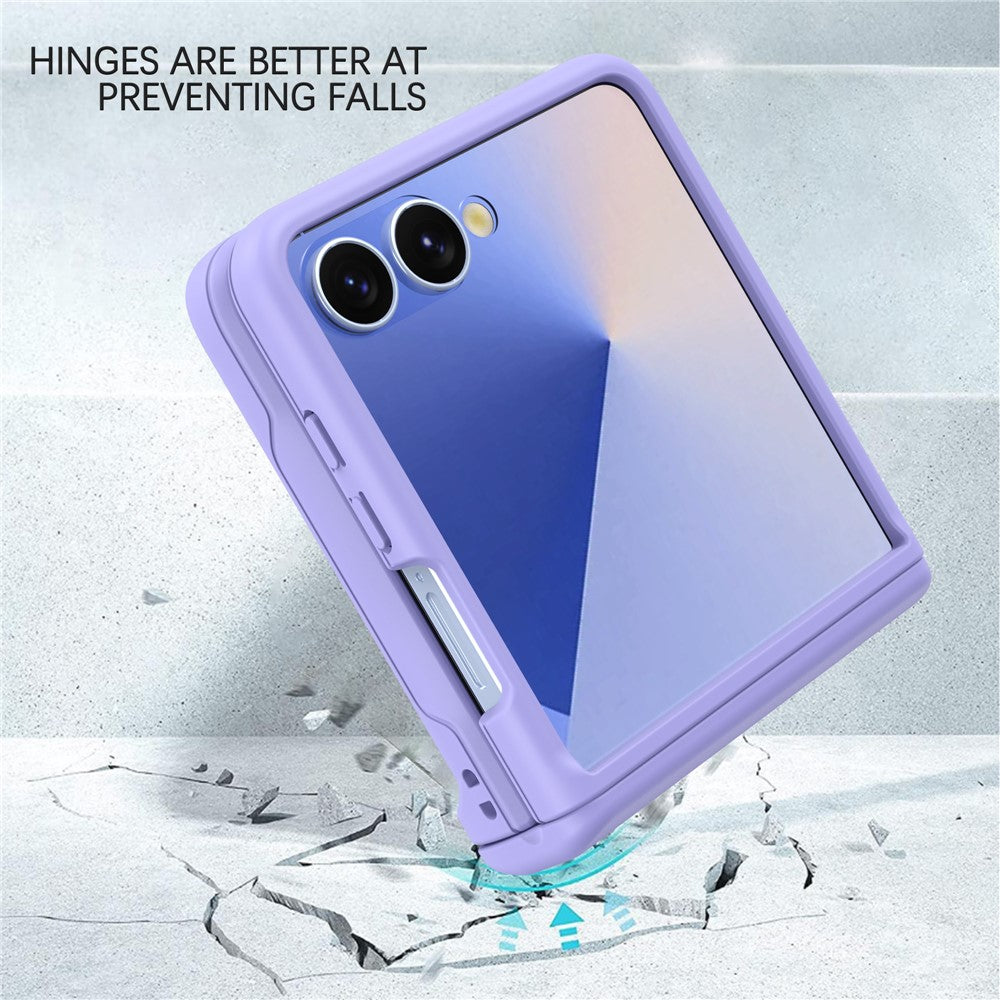 For Samsung Galaxy Z Flip7 FE 5G / Z Flip6 5G Case Spring Hinge PC Folding Phone Cover with Card Slot - Purple