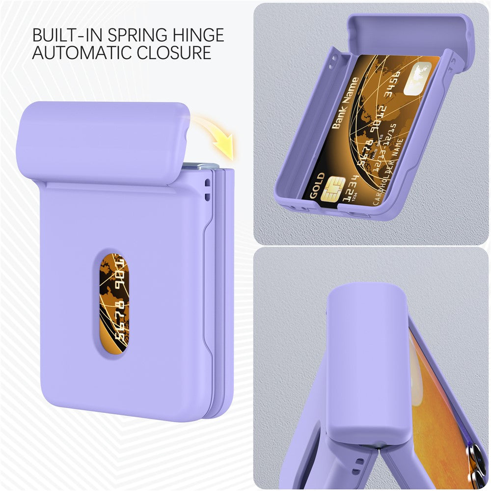 For Samsung Galaxy Z Flip7 FE 5G / Z Flip6 5G Case Spring Hinge PC Folding Phone Cover with Card Slot - Purple