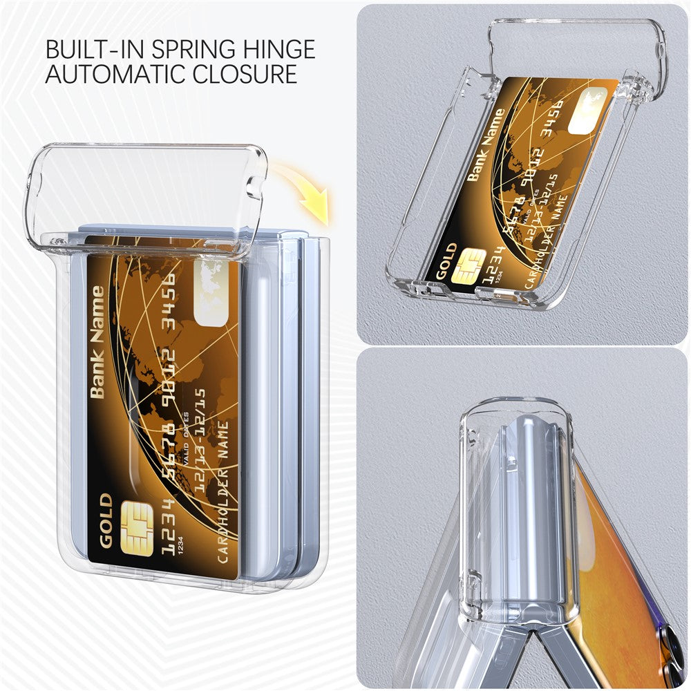 For Samsung Galaxy Z Flip7 FE 5G / Z Flip6 5G Case Spring Hinge PC Folding Phone Cover with Card Slot - Transparent