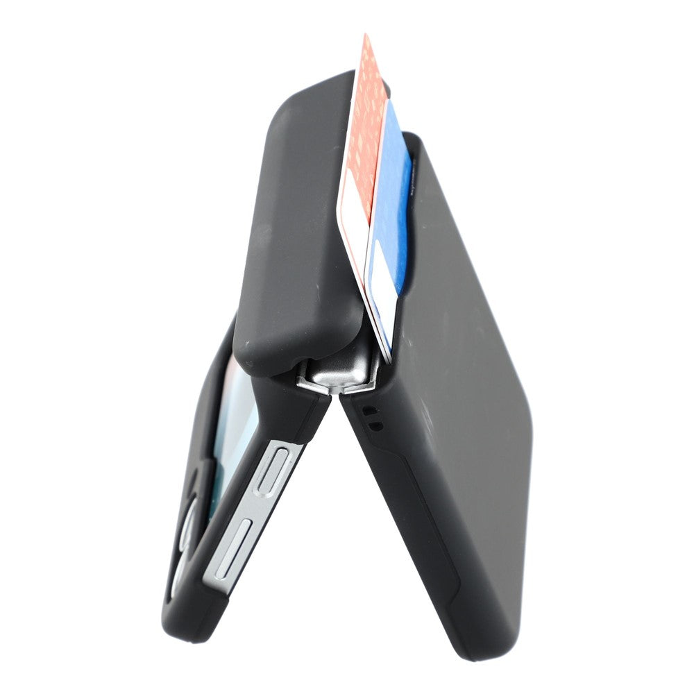 For Samsung Galaxy Z Flip7 5G Case Spring Hinge PC Folding Phone Cover with Card Slot - Black