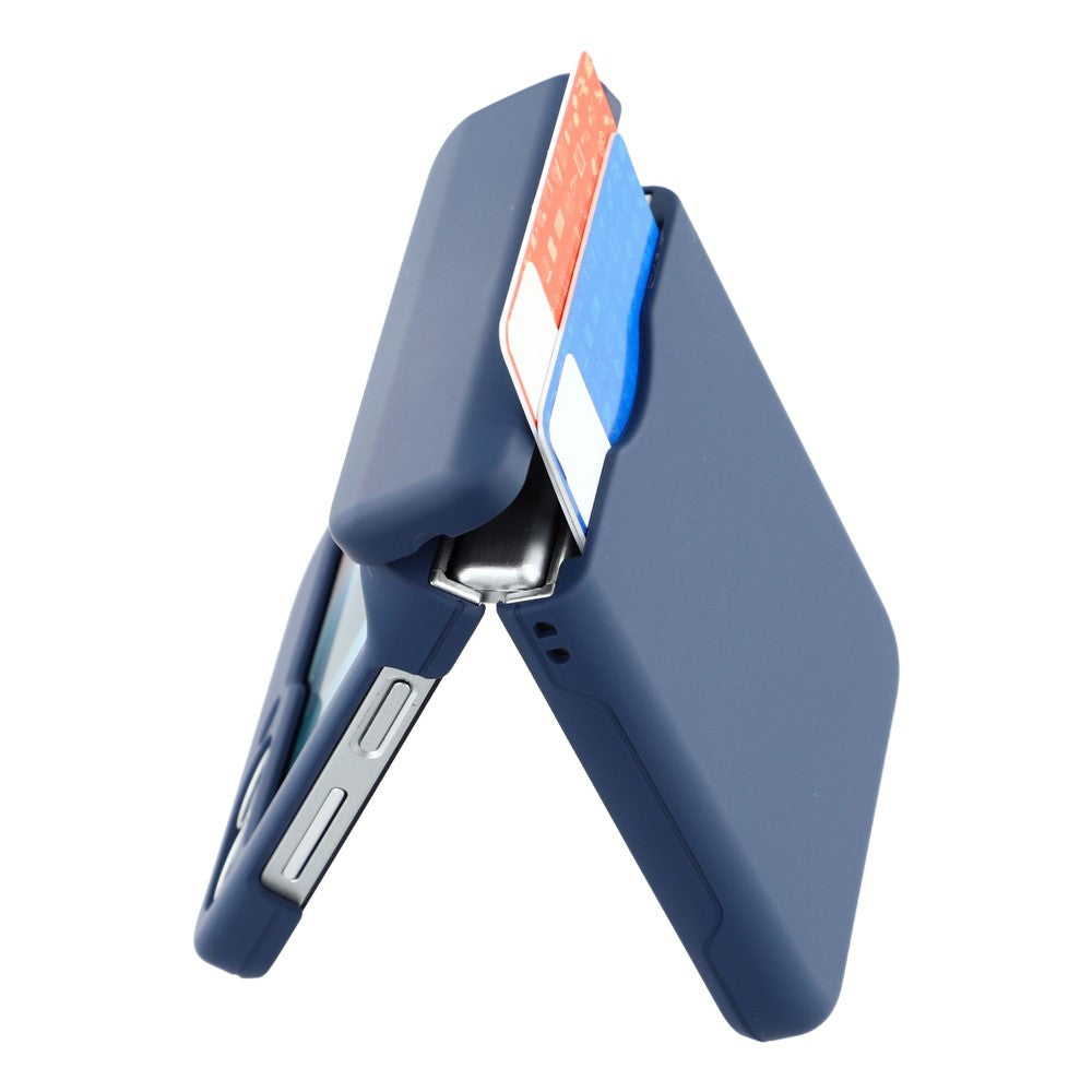 For Samsung Galaxy Z Flip7 5G Case Spring Hinge PC Folding Phone Cover with Card Slot - Dark Blue
