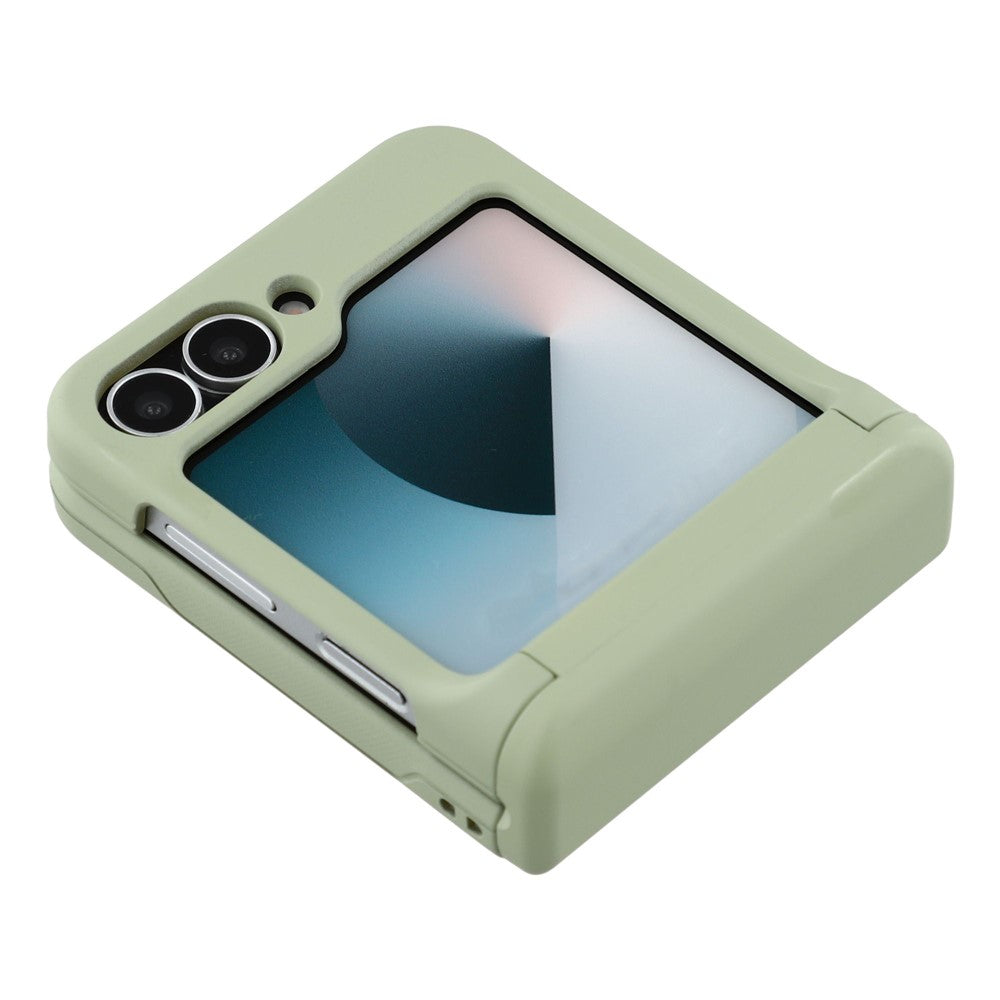 For Samsung Galaxy Z Flip7 5G Case Spring Hinge PC Folding Phone Cover with Card Slot - Light Green