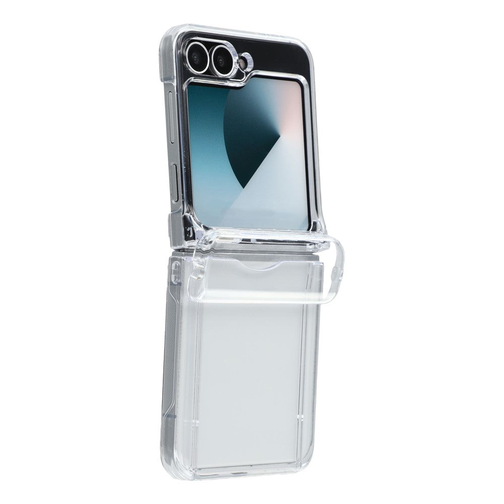 For Samsung Galaxy Z Flip7 5G Case Spring Hinge PC Folding Phone Cover with Card Slot - Transparent