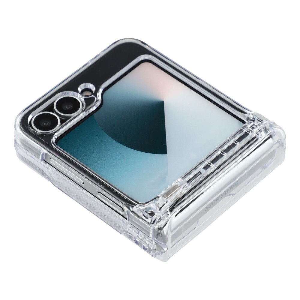 For Samsung Galaxy Z Flip7 5G Case Spring Hinge PC Folding Phone Cover with Card Slot - Transparent