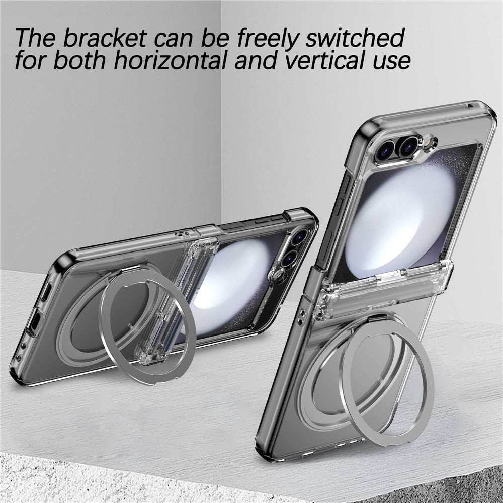 For Samsung Galaxy Z Flip7 5G Case with Magnetic Kickstand Spring Hinge PC Folding Phone Cover - Transparent