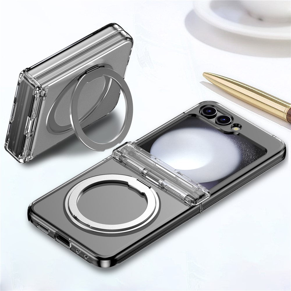For Samsung Galaxy Z Flip7 5G Case with Magnetic Kickstand Spring Hinge PC Folding Phone Cover - Transparent