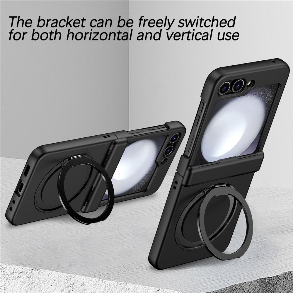 For Samsung Galaxy Z Flip7 5G Case with Magnetic Kickstand Spring Hinge PC Folding Phone Cover - Black