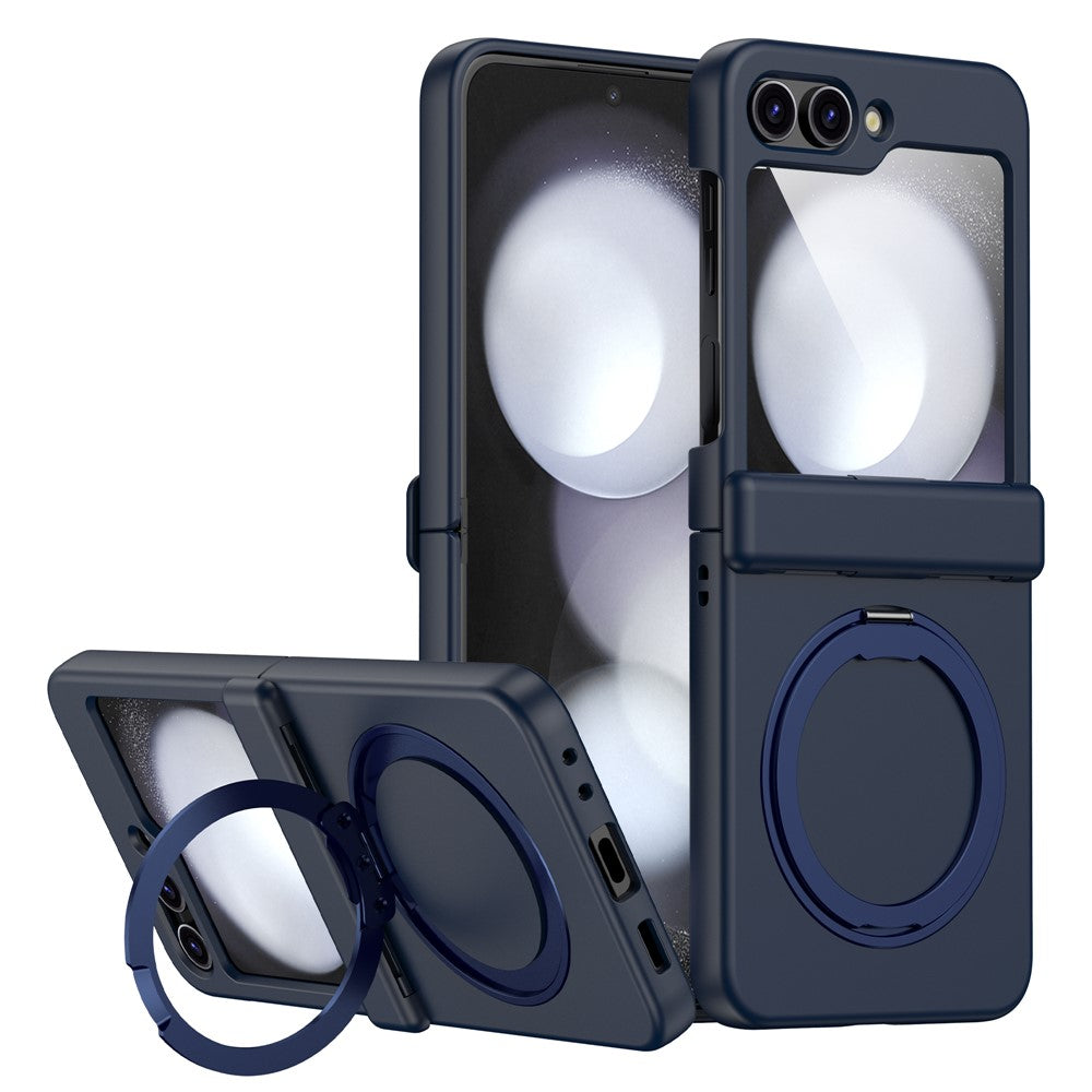 For Samsung Galaxy Z Flip7 5G Case with Magnetic Kickstand Spring Hinge PC Folding Phone Cover - Navy Blue