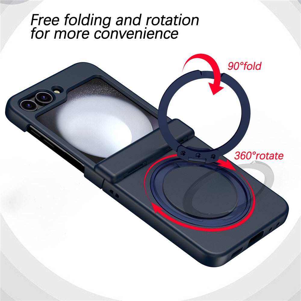 For Samsung Galaxy Z Flip7 5G Case with Magnetic Kickstand Spring Hinge PC Folding Phone Cover - Navy Blue