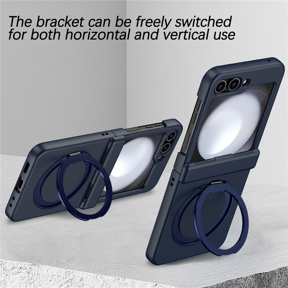 For Samsung Galaxy Z Flip7 5G Case with Magnetic Kickstand Spring Hinge PC Folding Phone Cover - Navy Blue