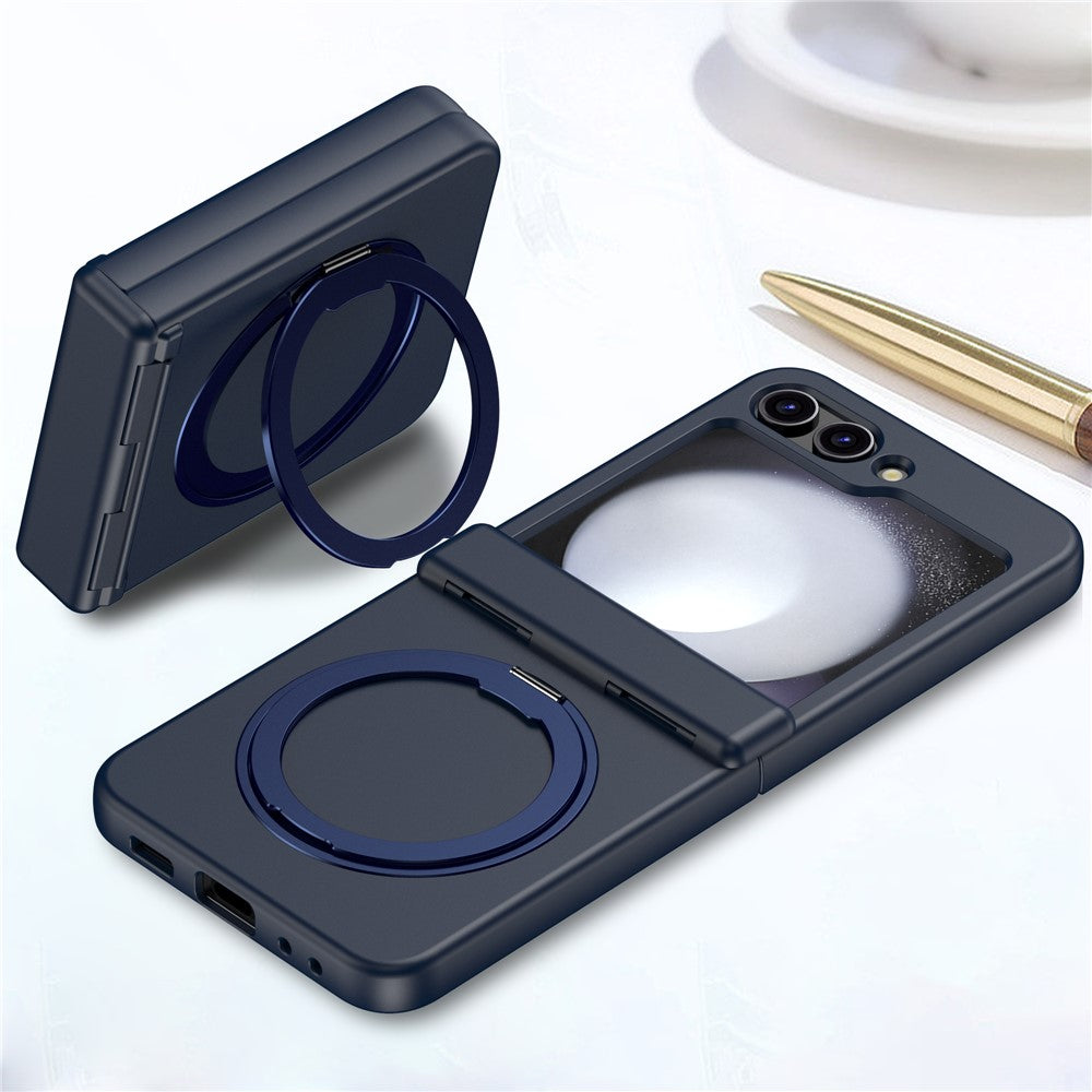 For Samsung Galaxy Z Flip7 5G Case with Magnetic Kickstand Spring Hinge PC Folding Phone Cover - Navy Blue