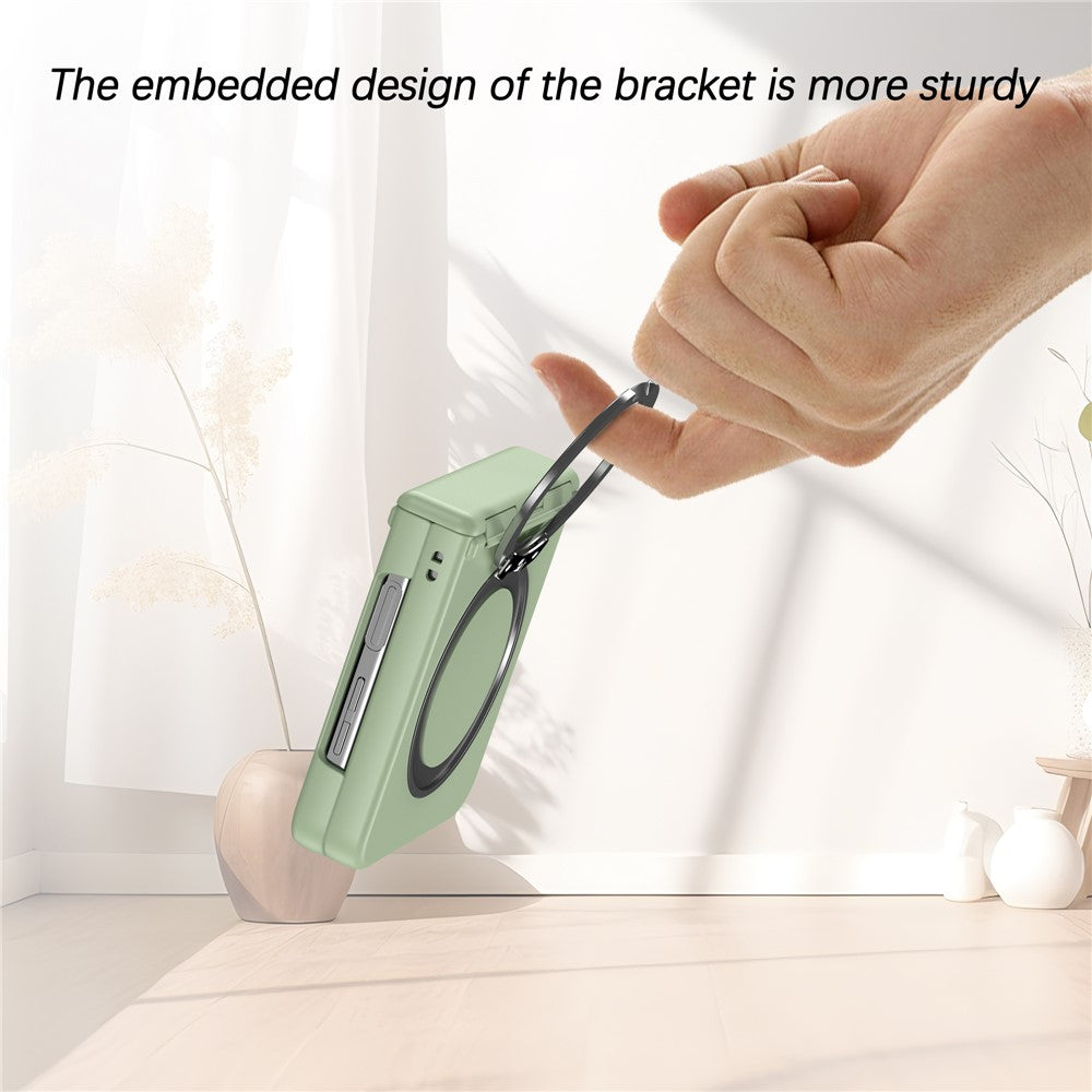 For Samsung Galaxy Z Flip7 5G Case with Magnetic Kickstand Spring Hinge PC Folding Phone Cover - Light Green