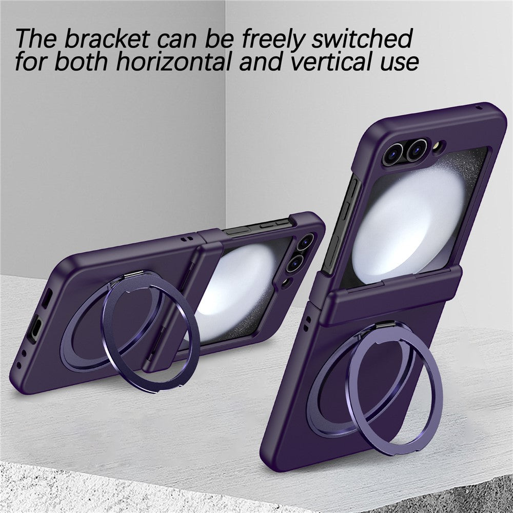 For Samsung Galaxy Z Flip7 5G Case with Magnetic Kickstand Spring Hinge PC Folding Phone Cover - Dark Purple
