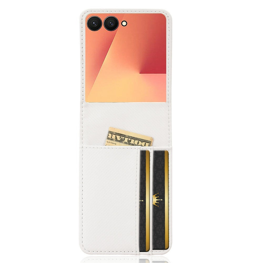 For Samsung Galaxy Z Flip7 5G Case PU Leather + PC Card Holder Mobile Phone Cover - White
