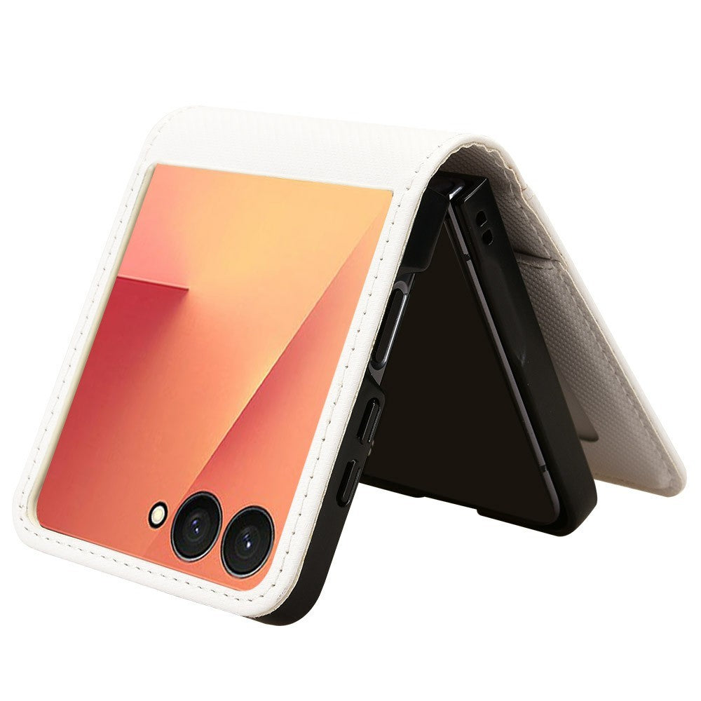 For Samsung Galaxy Z Flip7 5G Case PU Leather + PC Card Holder Mobile Phone Cover - White