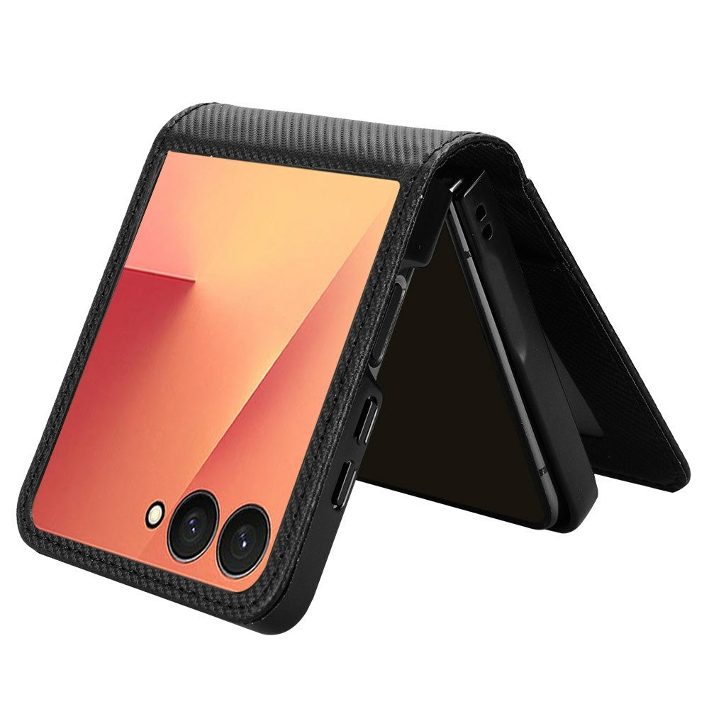 For Samsung Galaxy Z Flip7 5G Case PU Leather + PC Card Holder Mobile Phone Cover - Black
