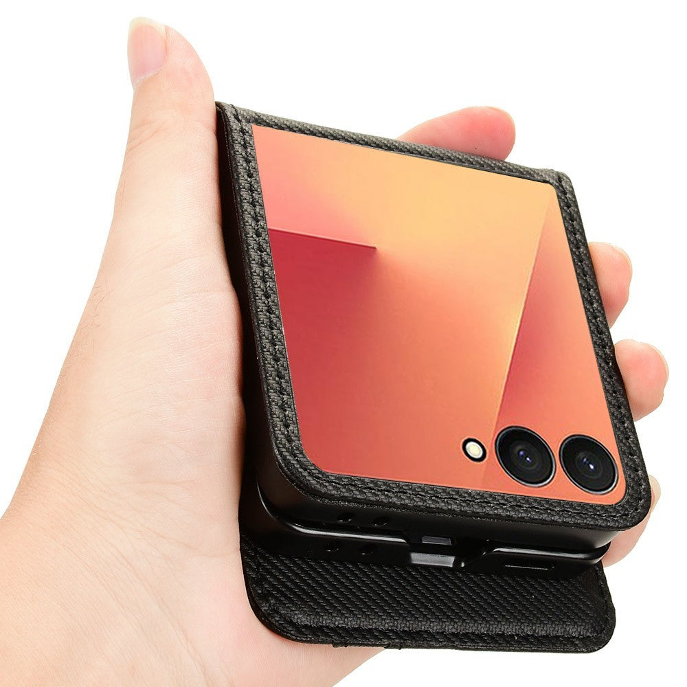 For Samsung Galaxy Z Flip7 5G Case PU Leather + PC Card Holder Mobile Phone Cover - Black