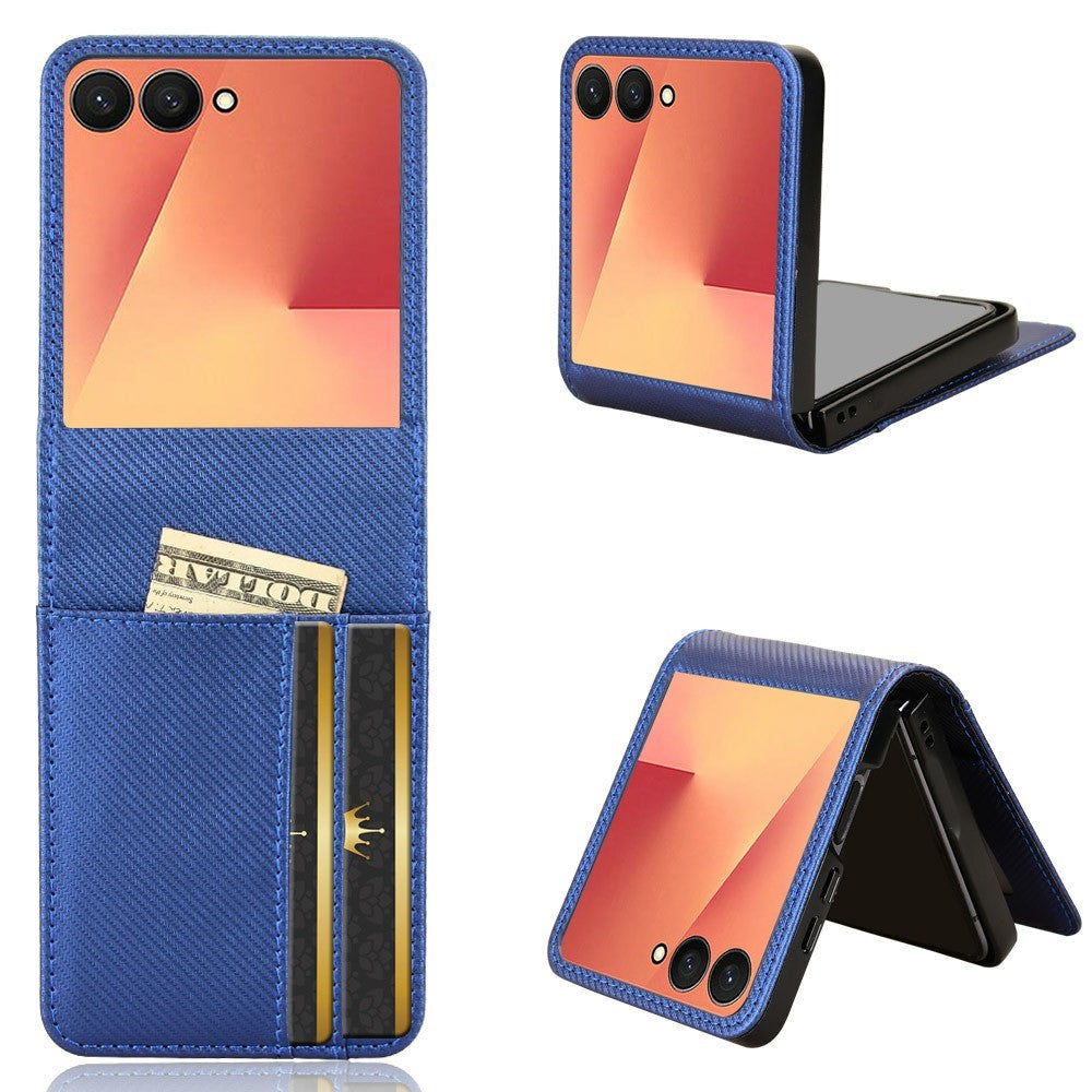 For Samsung Galaxy Z Flip7 5G Case PU Leather + PC Card Holder Mobile Phone Cover - Blue