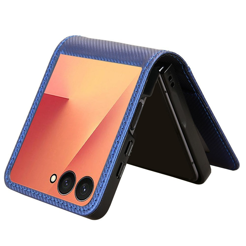 For Samsung Galaxy Z Flip7 5G Case PU Leather + PC Card Holder Mobile Phone Cover - Blue