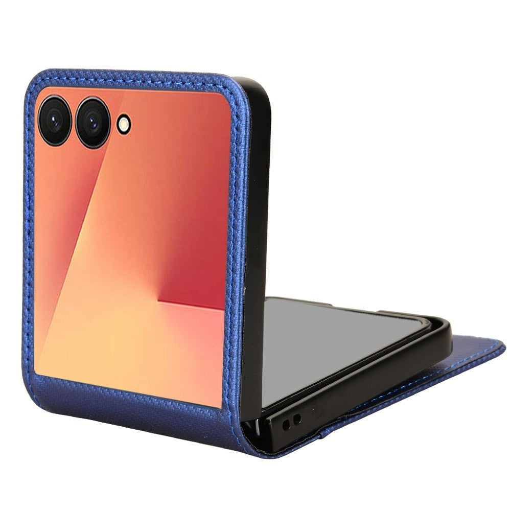 For Samsung Galaxy Z Flip7 5G Case PU Leather + PC Card Holder Mobile Phone Cover - Blue