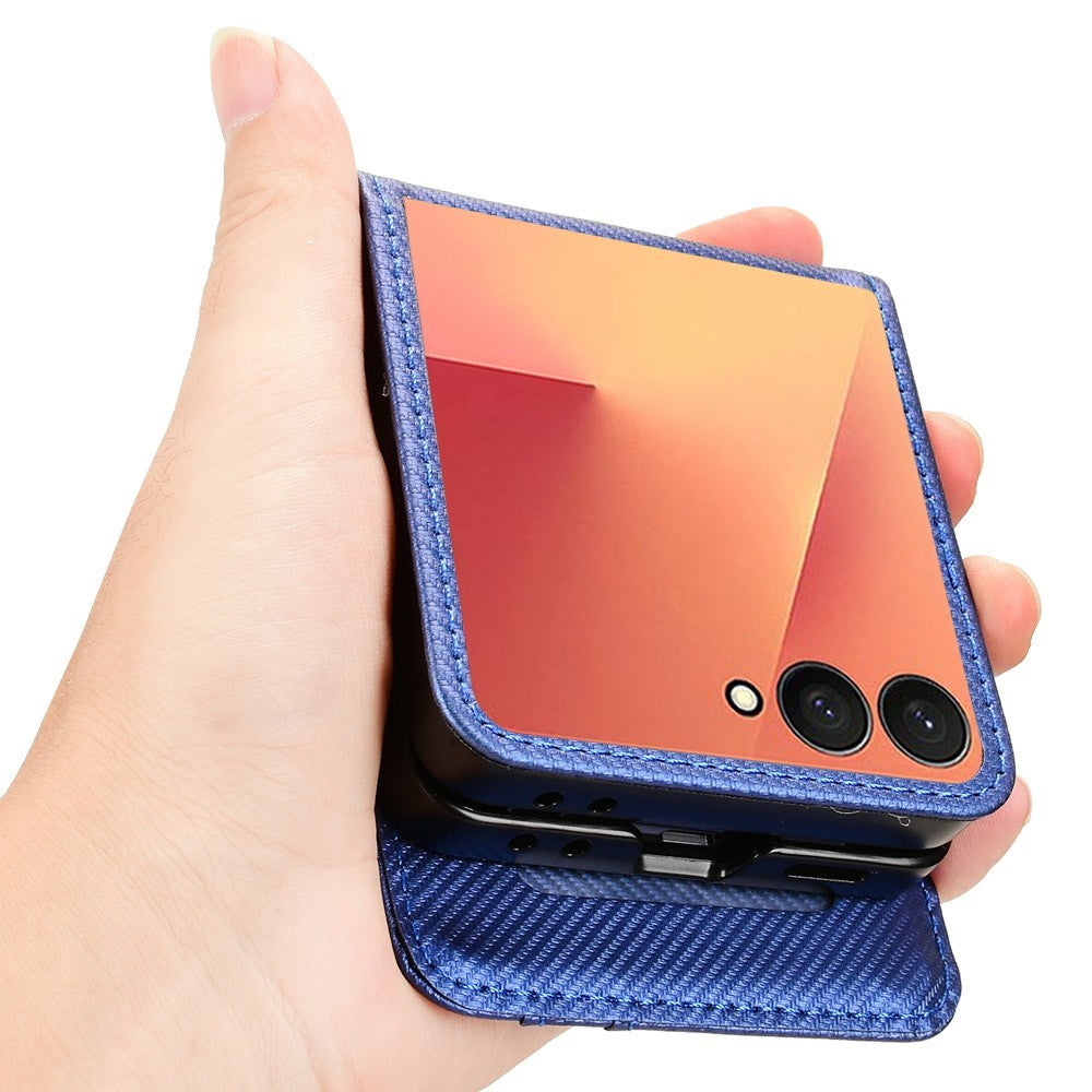 For Samsung Galaxy Z Flip7 5G Case PU Leather + PC Card Holder Mobile Phone Cover - Blue