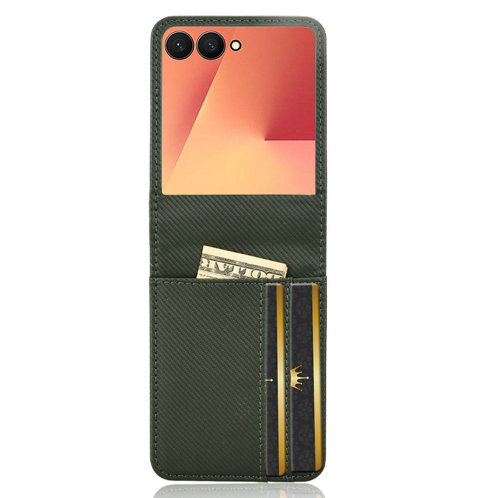 For Samsung Galaxy Z Flip7 5G Case PU Leather + PC Card Holder Mobile Phone Cover - Green