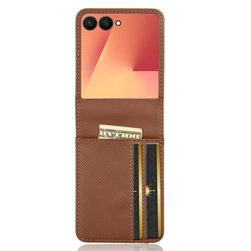 For Samsung Galaxy Z Flip7 5G Case PU Leather + PC Card Holder Mobile Phone Cover - Brown