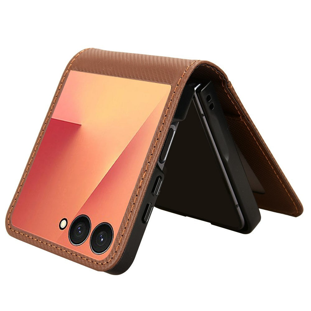 For Samsung Galaxy Z Flip7 5G Case PU Leather + PC Card Holder Mobile Phone Cover - Brown