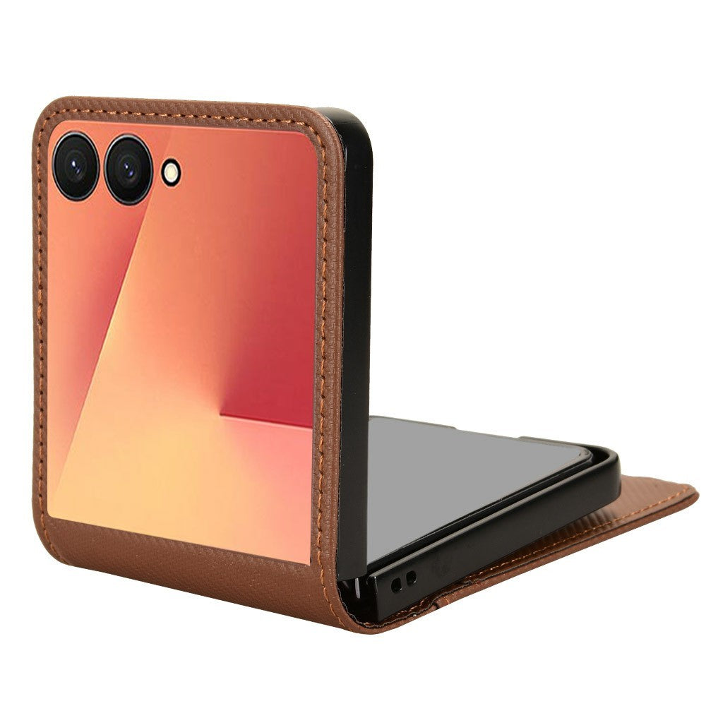 For Samsung Galaxy Z Flip7 5G Case PU Leather + PC Card Holder Mobile Phone Cover - Brown