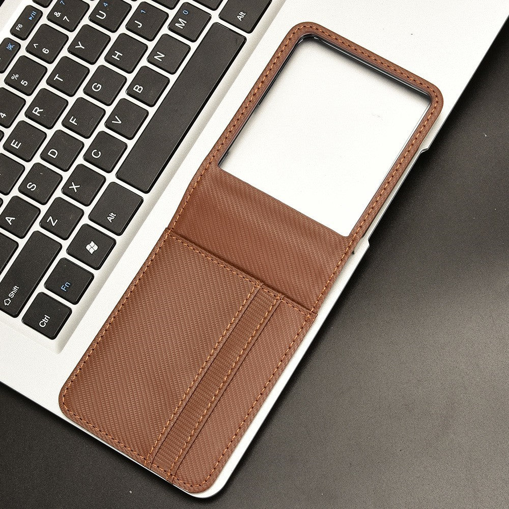 For Samsung Galaxy Z Flip7 5G Case PU Leather + PC Card Holder Mobile Phone Cover - Brown