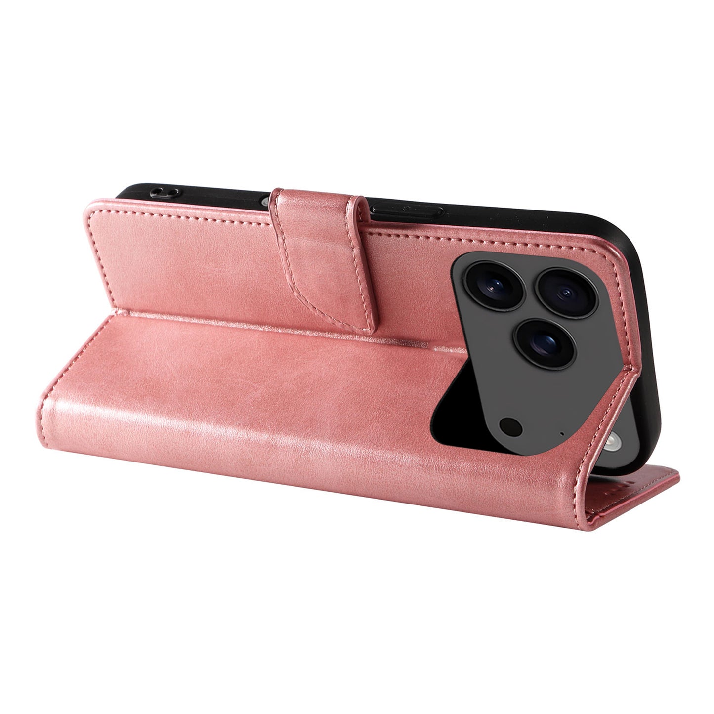 For iPhone 17 Pro Max Case with 2Pcs Tempered Glass WANLONFENG WN Series Calf Texture Leather Phone Cover Big Cutouts - Pink