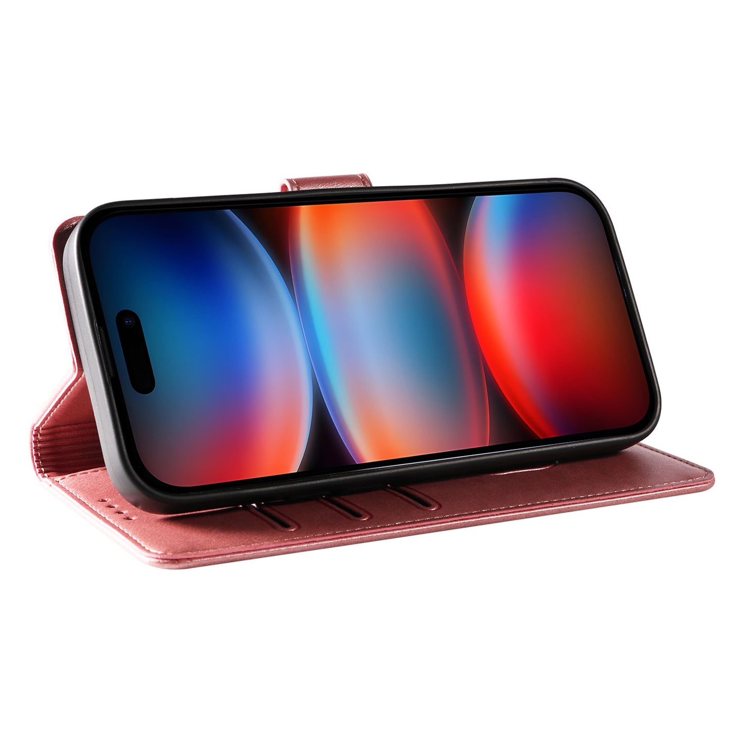 For iPhone 17 Pro Max Case with 2Pcs Tempered Glass WANLONFENG WN Series Calf Texture Leather Phone Cover Big Cutouts - Pink