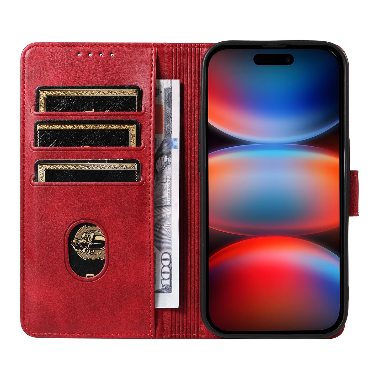 For iPhone 17 Pro Max Case with 2Pcs Tempered Glass WANLONFENG WN Series Calf Texture Leather Phone Cover Big Cutouts - Red