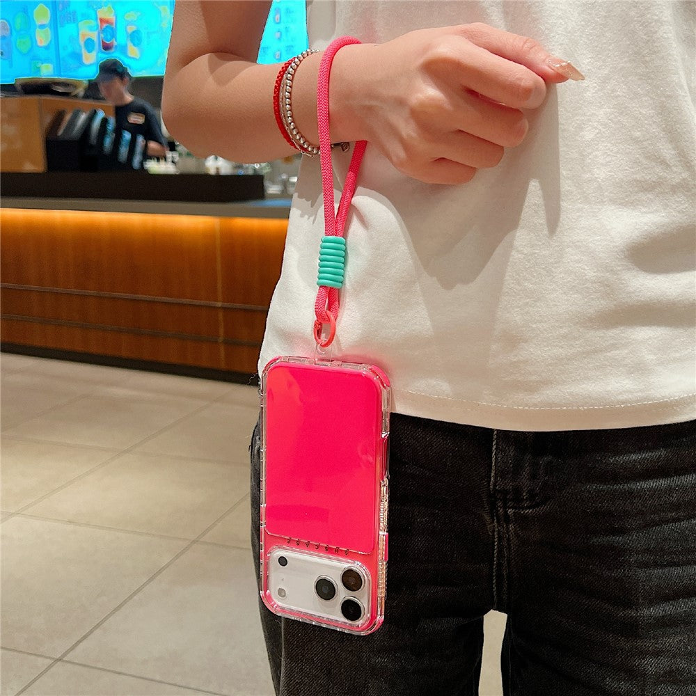 For iPhone 17 Pro Max Case 3 in 1 Drop-Proof PC + TPU Phone Back Cover with Wrist Strap - Pink