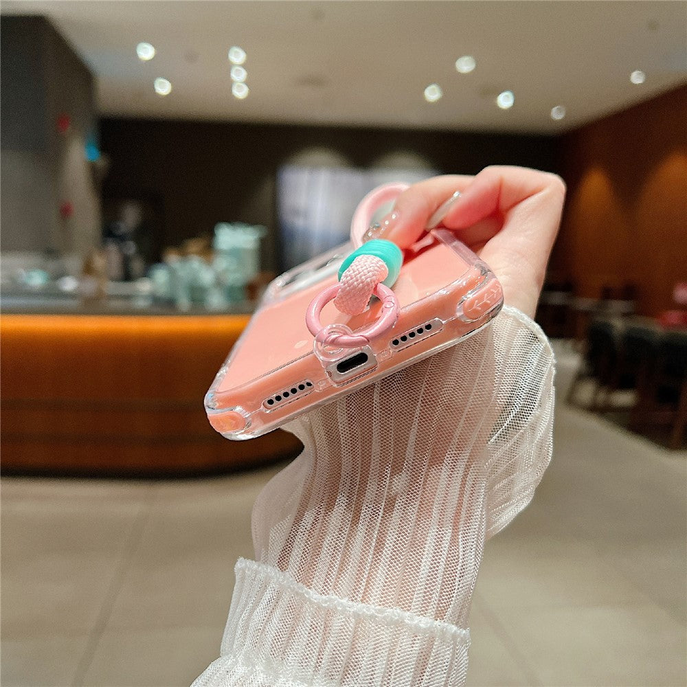 For iPhone 17 Pro Max Case 3 in 1 Drop-Proof PC + TPU Phone Back Cover with Wrist Strap - Pink