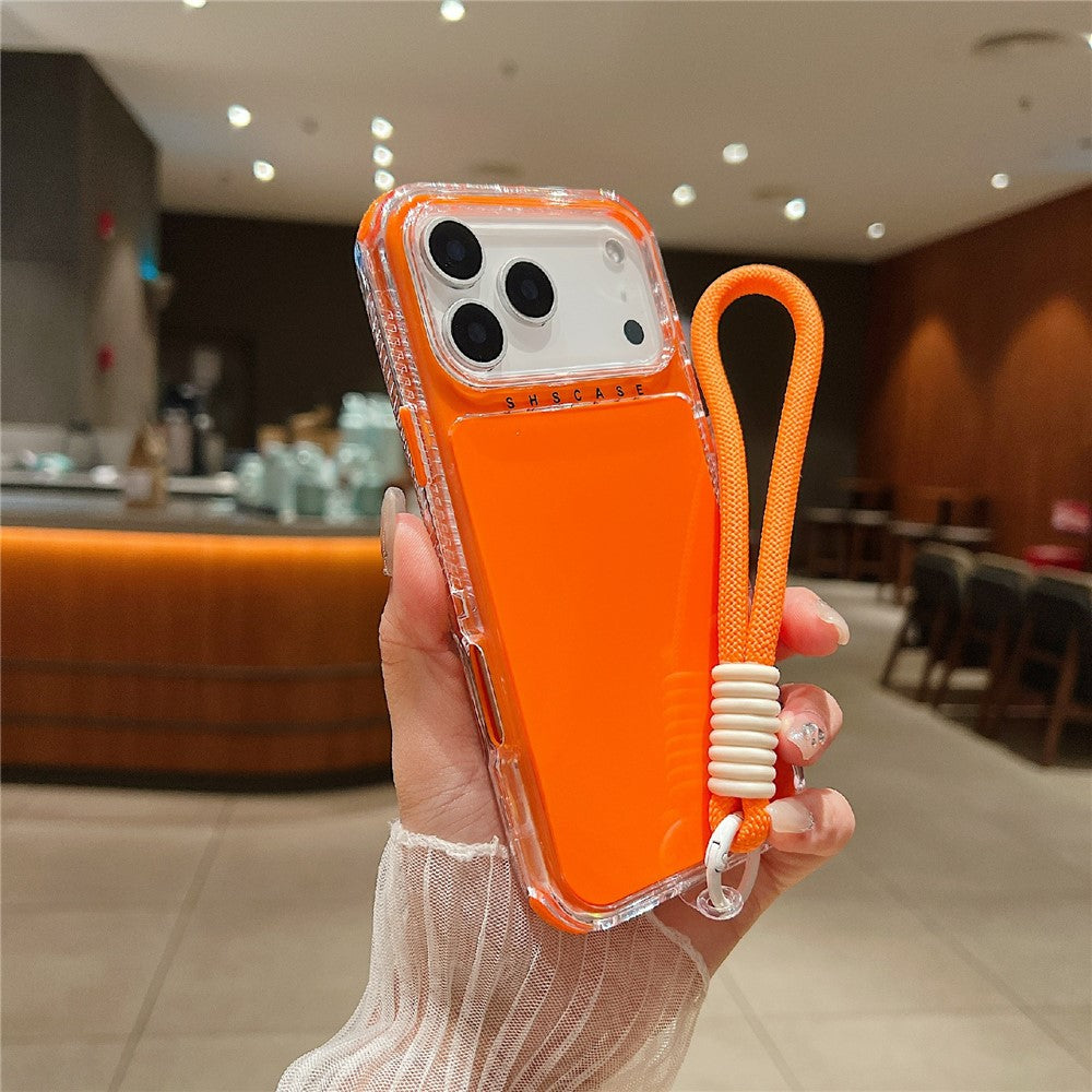 For iPhone 17 Pro Max Case 3 in 1 Drop-Proof PC + TPU Phone Back Cover with Wrist Strap - Orange