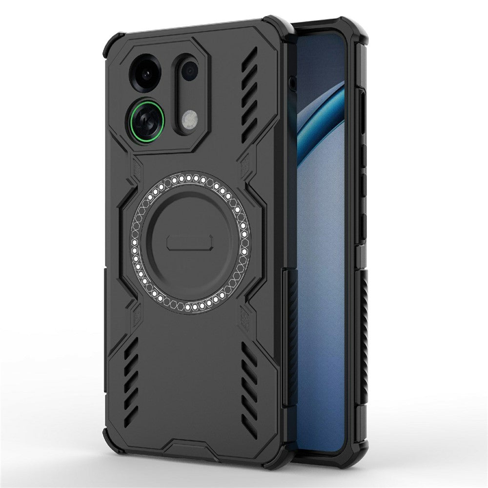 For Oppo K13 Turbo 5G Magnetic Case Butterfly Armor Hollow Heat Dissipation PC + TPU Phone Cover - Black