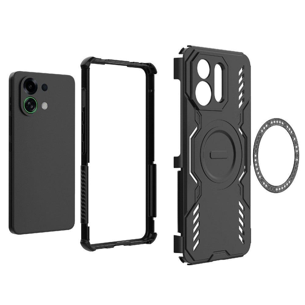For Oppo K13 Turbo 5G Magnetic Case Butterfly Armor Hollow Heat Dissipation PC + TPU Phone Cover - Black