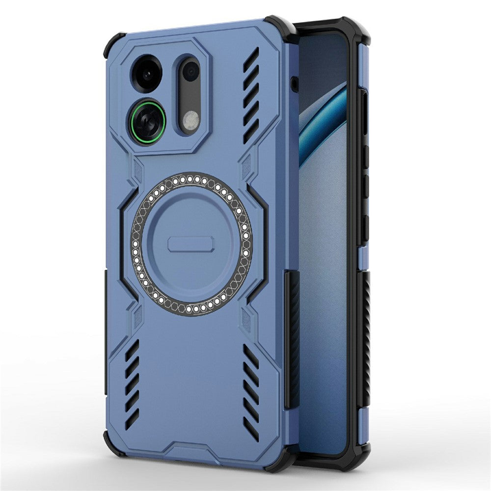 For Oppo K13 Turbo 5G Magnetic Case Butterfly Armor Hollow Heat Dissipation PC + TPU Phone Cover - Blue