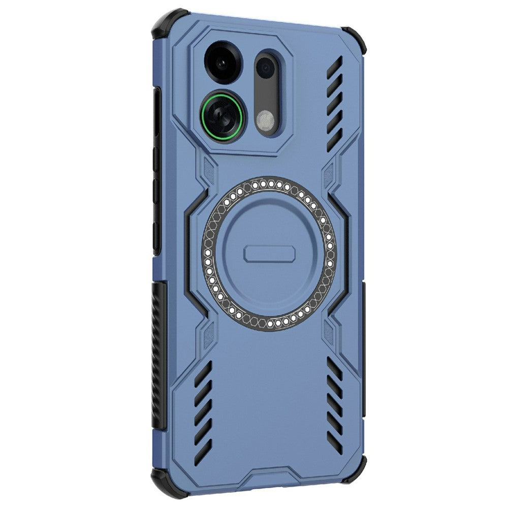 For Oppo K13 Turbo 5G Magnetic Case Butterfly Armor Hollow Heat Dissipation PC + TPU Phone Cover - Blue