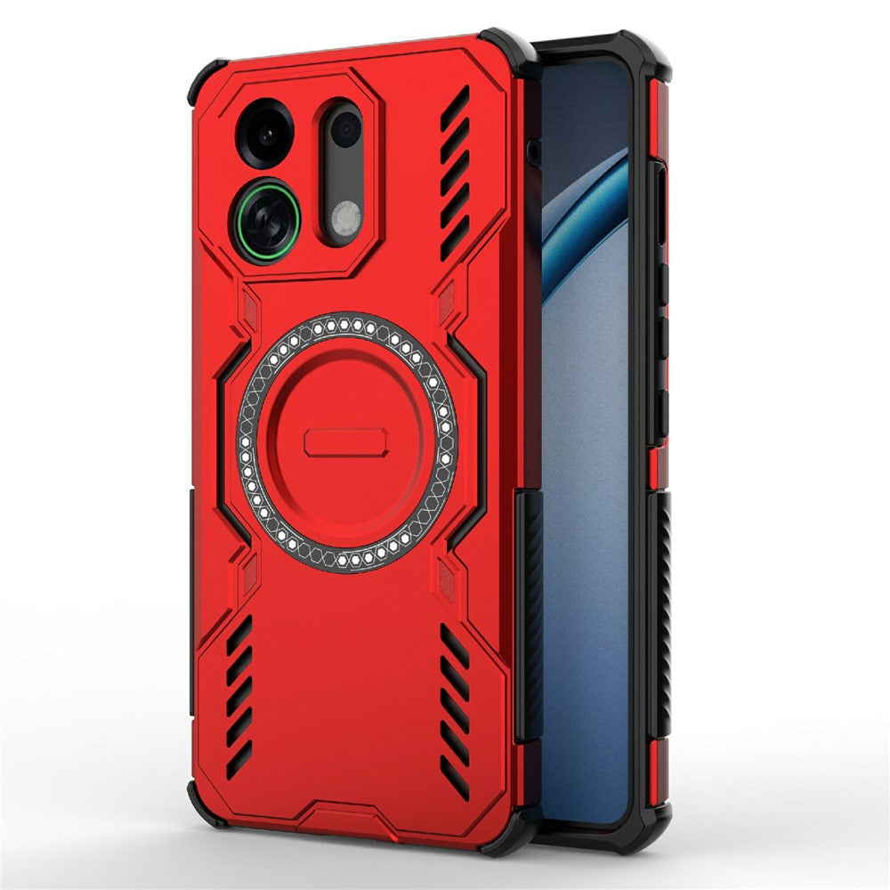 For Oppo K13 Turbo 5G Magnetic Case Butterfly Armor Hollow Heat Dissipation PC + TPU Phone Cover - Red