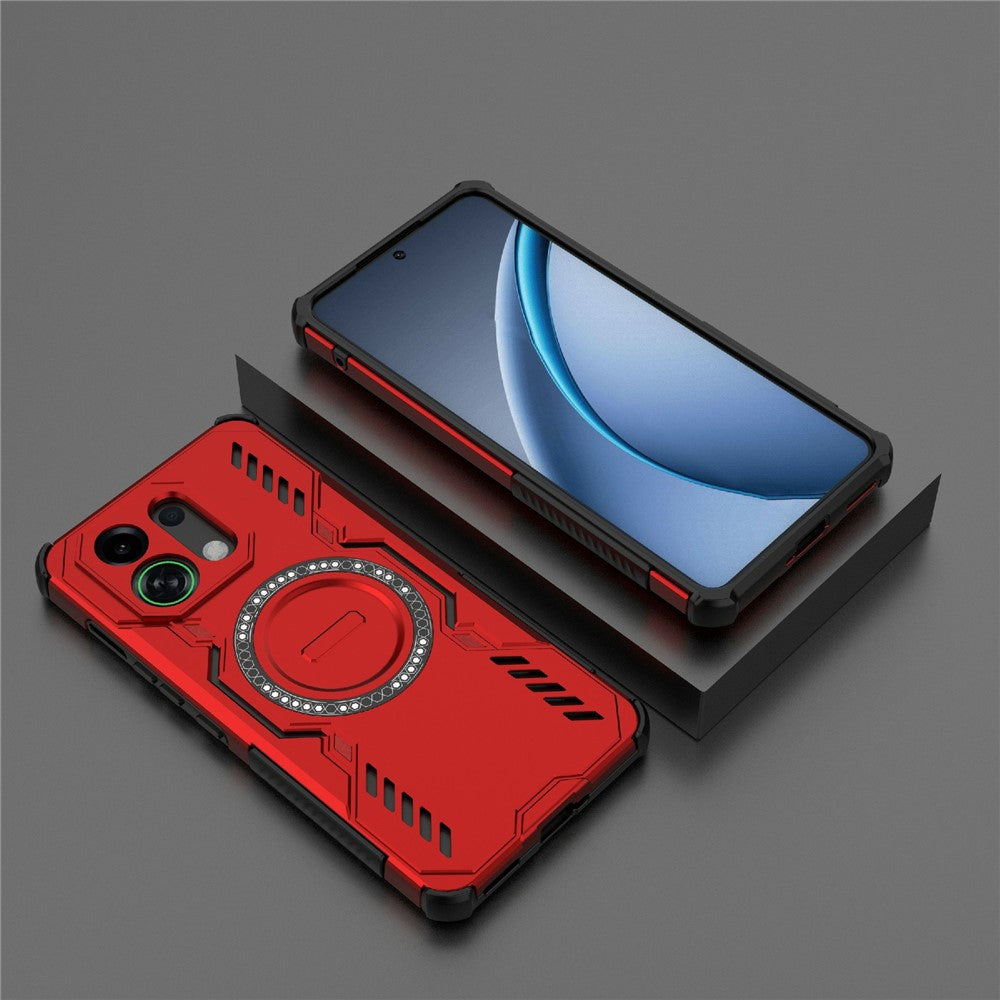 For Oppo K13 Turbo 5G Magnetic Case Butterfly Armor Hollow Heat Dissipation PC + TPU Phone Cover - Red