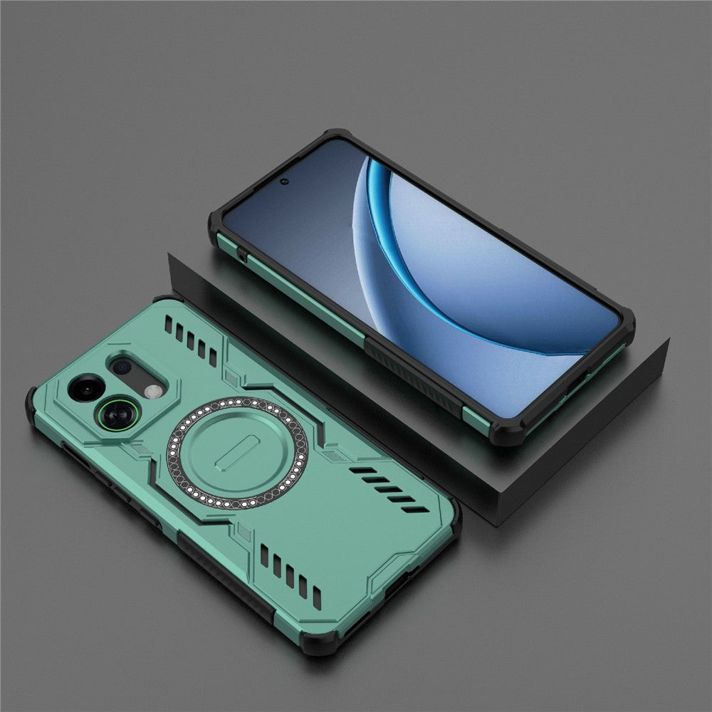 For Oppo K13 Turbo 5G Magnetic Case Butterfly Armor Hollow Heat Dissipation PC + TPU Phone Cover - Green