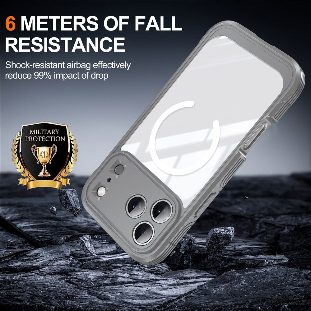 For iPhone 17 Pro Max Case Compatible with MagSafe PC + TPU Phone Cover with Tempered Glass Screen Film - Grey