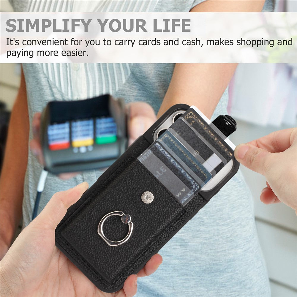 For iPhone 17 Pro Max Case with Ring Kickstand Drawing Type Card Slots Leather Back Cover - Wine Red