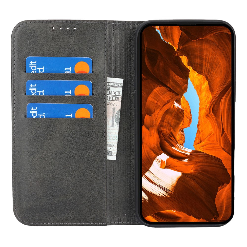 For iPhone 17 Pro Max Case PU Leather Calf Textured Magnetic Closing Smart Phone Cover - Black