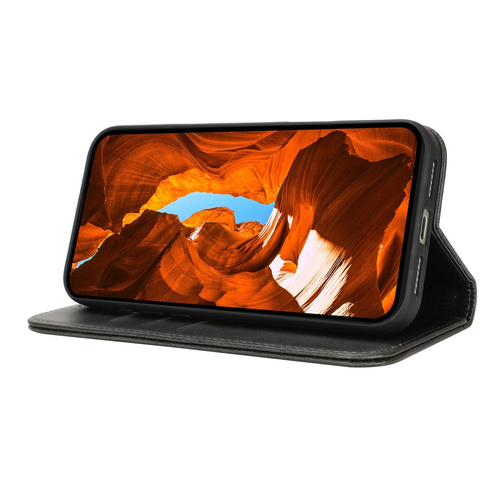 For iPhone 17 Pro Max Case PU Leather Calf Textured Magnetic Closing Smart Phone Cover - Black